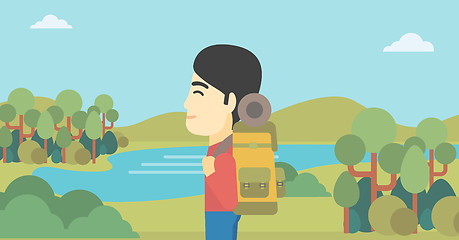 Image showing Man with backpack hiking vector illustration.