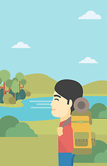 Image showing Man with backpack hiking vector illustration.