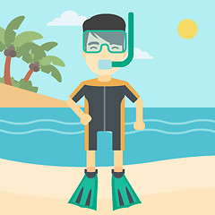 Image showing Male scuba diver on the beach vector illustration.