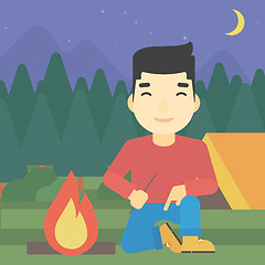 Image showing Man kindling campfire vector illustration.