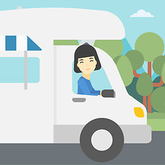 Image showing Woman driving motor home vector illustration.