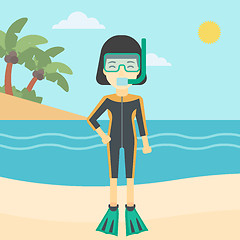 Image showing Female scuba diver on beach vector illustration.