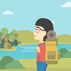 Image showing Woman with backpack hiking vector illustration.