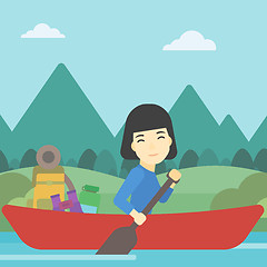 Image showing Woman riding in kayak vector illustration.