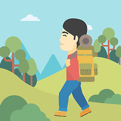 Image showing Man with backpack hiking vector illustration.