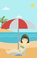 Image showing Woman relaxing on beach chair vector illustration.