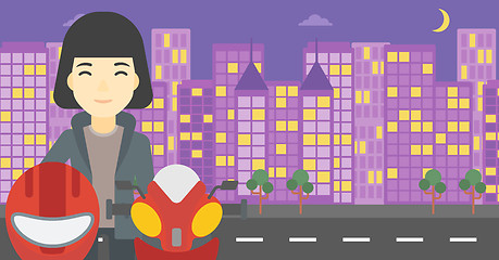 Image showing Woman in biker helmet vector illustration.