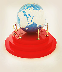 Image showing Earth on podium on a white background . 3D illustration. Vintage