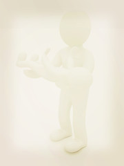 Image showing 3d man holds a baby on hands. 3D illustration. Vintage style.