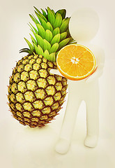 Image showing 3d man with citrus . 3D illustration. Vintage style.