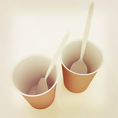 Image showing fast-food disposable tableware. 3D illustration. Vintage style.