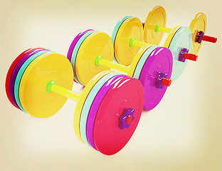 Image showing Colorful dumbbells . 3D illustration. Vintage style.