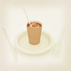 Image showing Coffe in fast-food disposable tableware. 3D illustration. Vintag