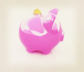 Image showing Glossy pink piggy bank. 3D illustration. Vintage style.