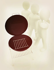 Image showing 3d man with barbeque. 3D illustration. Vintage style.