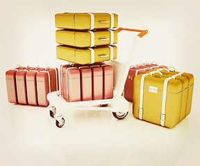 Image showing Trolley for luggage at the airport and luggage. 3D illustration.