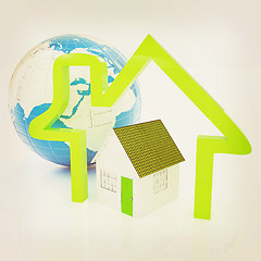 Image showing 3d green house, earth and icon house on white background . 3D il