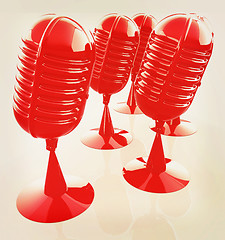 Image showing 3d rendering of a microphones. 3D illustration. Vintage style.