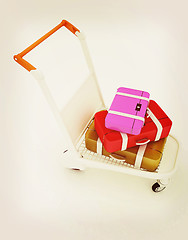 Image showing Trolley for luggage at the airport and luggage. 3D illustration.