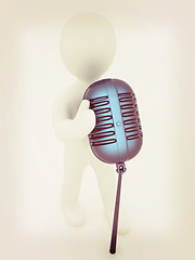 Image showing 3D man with a microphone on a white background . 3D illustration