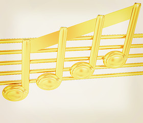 Image showing 3D music note on staves on a white . 3D illustration. Vintage st