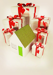 Image showing House and gifts. 3D illustration. Vintage style.