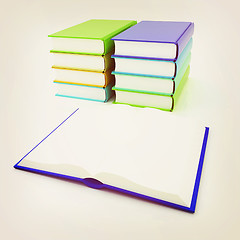 Image showing colorful real books. 3D illustration. Vintage style.