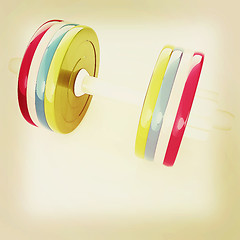 Image showing Colorful dumbbells on a white background. 3D illustration. Vinta