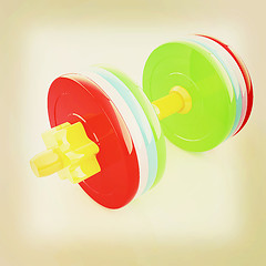 Image showing Colorful dumbbells on a white background. 3D illustration. Vinta