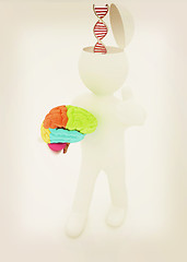 Image showing 3d people - man with half head, brain and trumb up. Medical conc