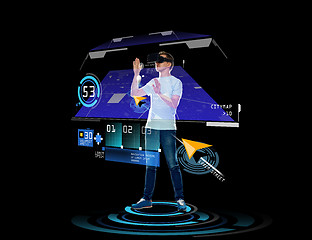 Image showing happy man in virtual reality headset or 3d glasses