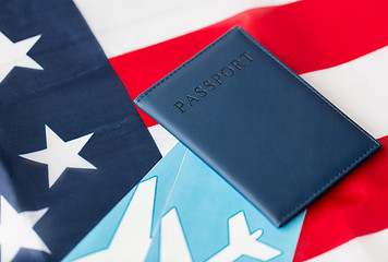 Image showing american flag, passport and air tickets