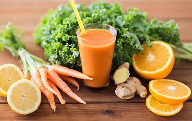 Image showing glass of carrot juice, fruits and vegetables