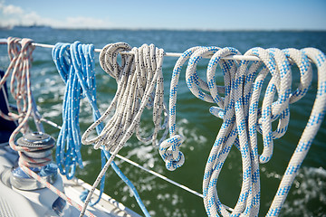 Image showing close up of mooring rope on sailboat or yacht