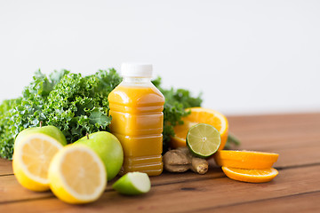 Image showing bottle with orange juice, fruits and vegetables