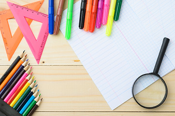 Image showing School stationery with notebook copyspace