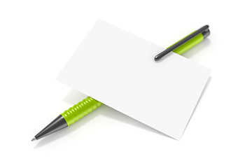 Image showing a blank business card and a green ball pen