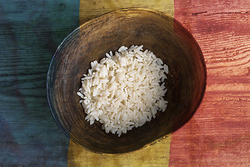 Image showing Poverty concept, bowl of rice with Romanian flag      