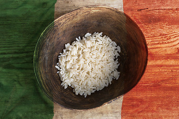 Image showing Poverty concept, bowl of rice with Mexican flag      