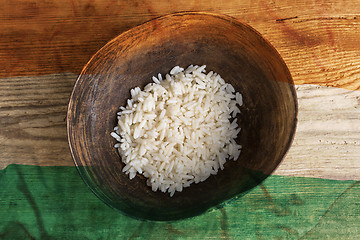 Image showing Poverty concept, bowl of rice with Indian flag      