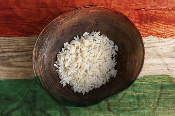 Image showing Poverty concept, bowl of rice with Hungary flag      