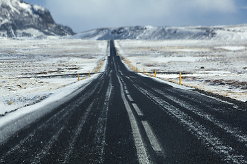 Image showing Wet and slippery road in Iceland, wintertime