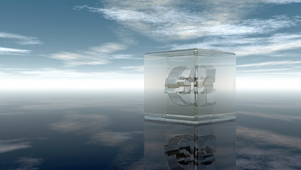 Image showing euro symbol in glass cube under cloudy blue sky - 3d illustration