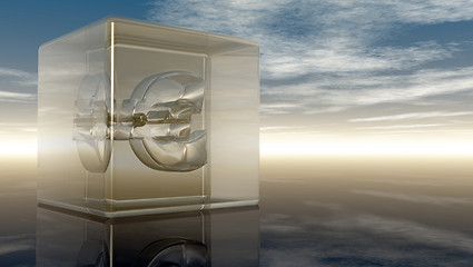 Image showing euro symbol in glass cube under cloudy blue sky - 3d illustration