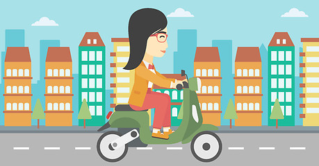 Image showing Woman riding scooter vector illustration.