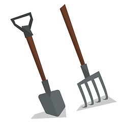 Image showing Agricultural shovel and pitchfork.