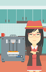 Image showing Woman with three D printer vector illustration.