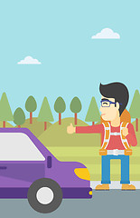 Image showing Young man hitchhiking vector illustration.