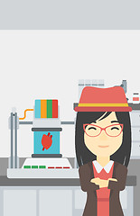 Image showing Woman with three D printer vector illustration.