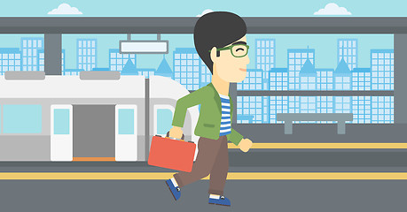 Image showing Man at the train station vector illustration.